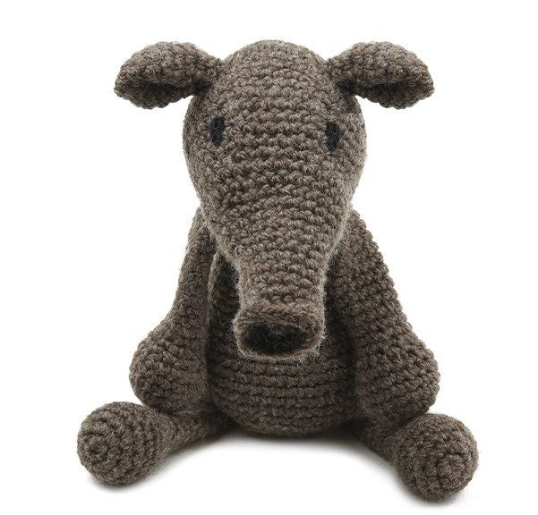A crocheted toy tapir, made from one of our animal crochet kits.