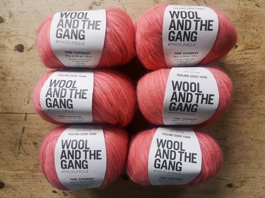 6 balls of Wool and the Gang mohair yarn pictured from above